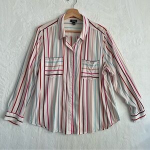 ANA Blouse Striped long sleeves front pockets. Size PXL. White